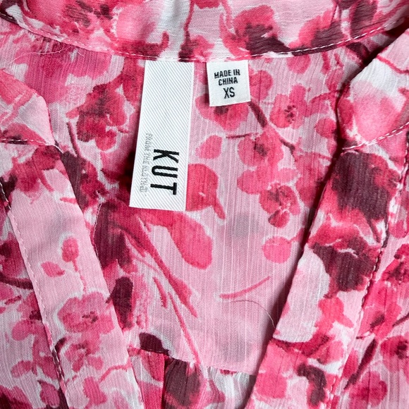 Kut from the Kloth Pink Floral Cherry Blossom Mesh Button Up Blouse Size Xs - Picture 8 of 8